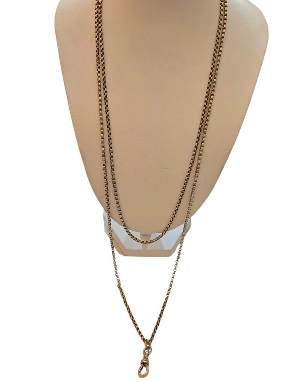Antique 14kt Gold Long Watch Fob Chain Necklace (A7781)